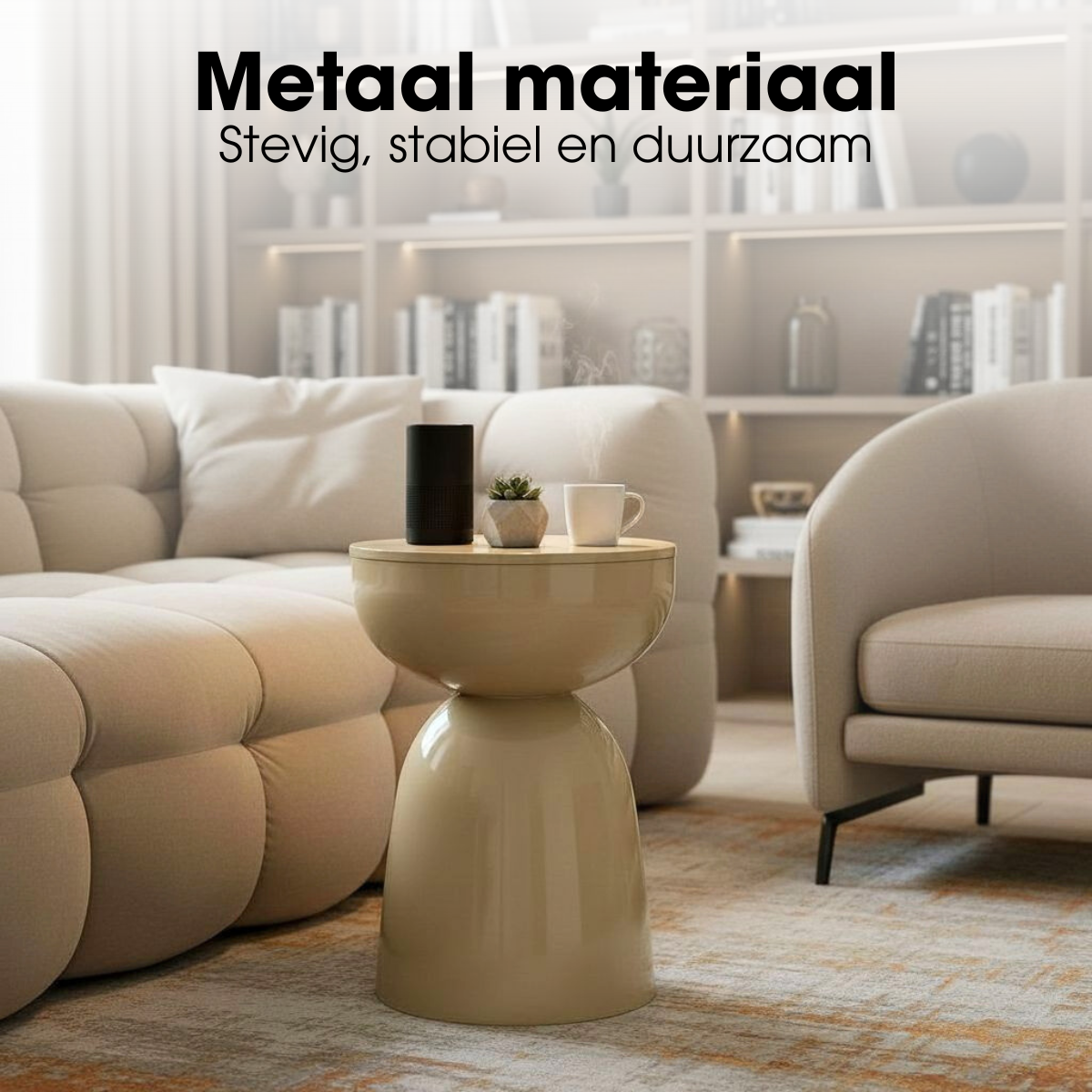 Elliot Bijzettafel - H45 X Ø32 Cm - Ijzer - Beige