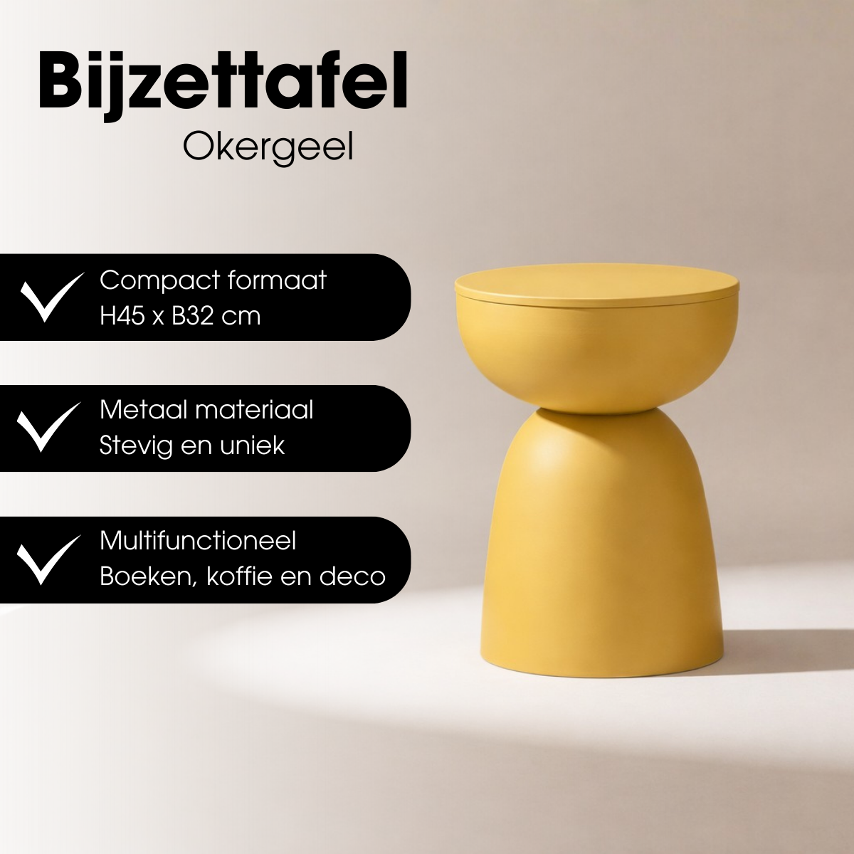 Elliot Bijzettafel - H45 X Ø32 Cm - Ijzer - Oker