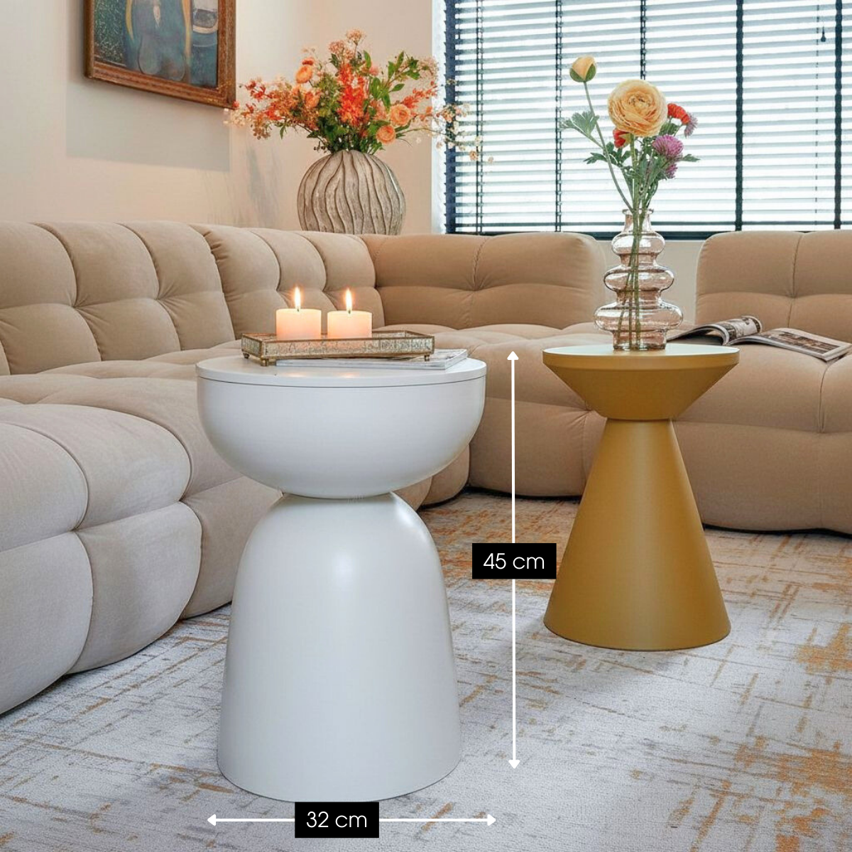 Elliot Bijzettafel - H45 X Ø32 Cm - Ijzer - Off-White