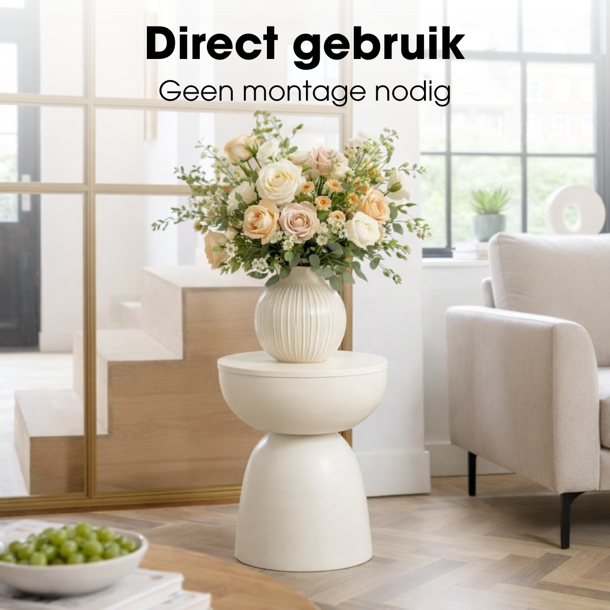 Elliot Bijzettafel - H45 X Ø32 Cm - Ijzer - Off-White