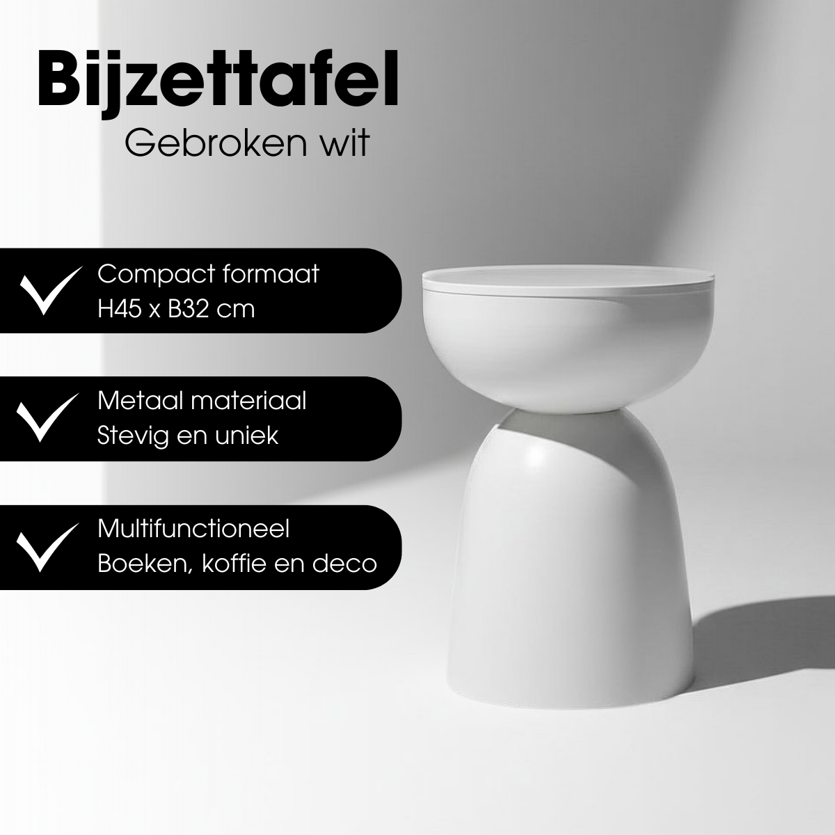 Elliot Bijzettafel - H45 X Ø32 Cm - Ijzer - Off-White