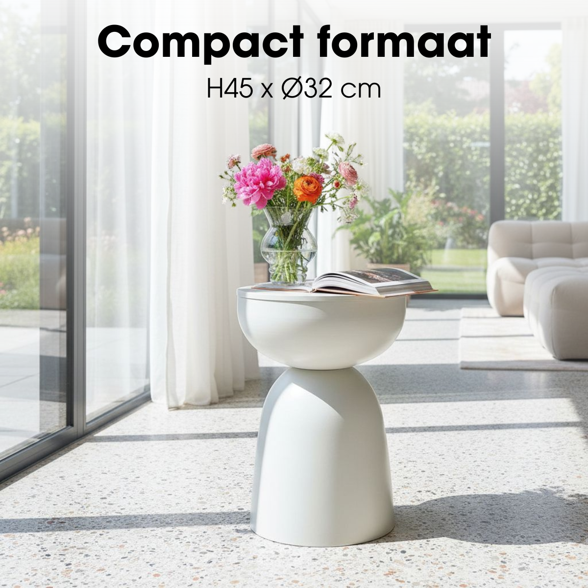 Elliot Bijzettafel - H45 X Ø32 Cm - Ijzer - Off-White