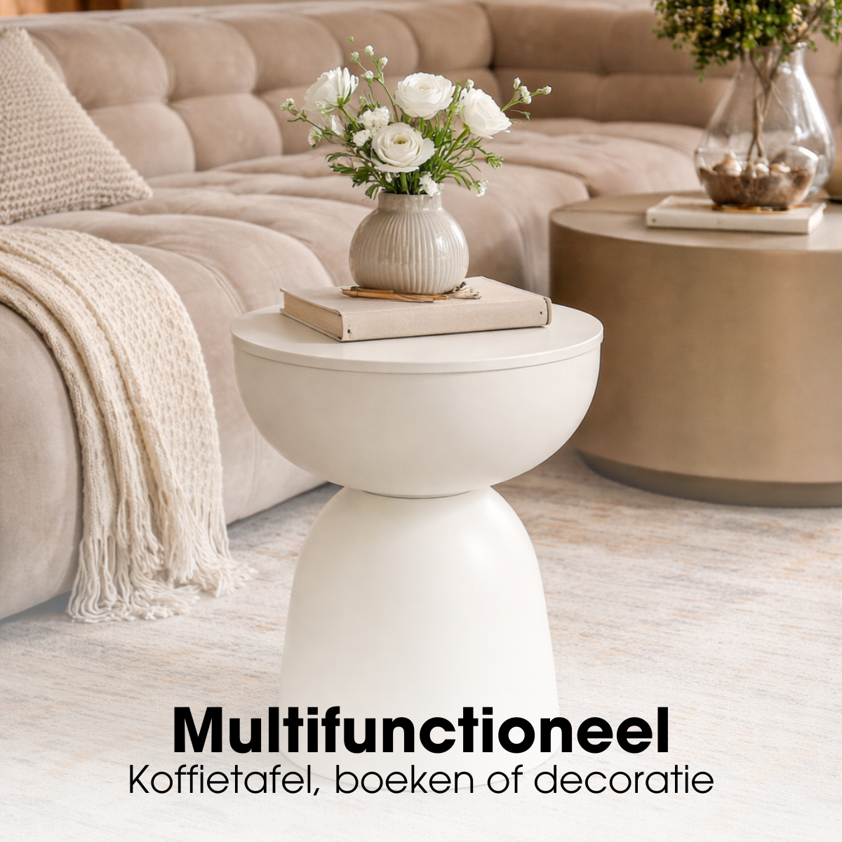 Elliot Bijzettafel - H45 X Ø32 Cm - Ijzer - Off-White