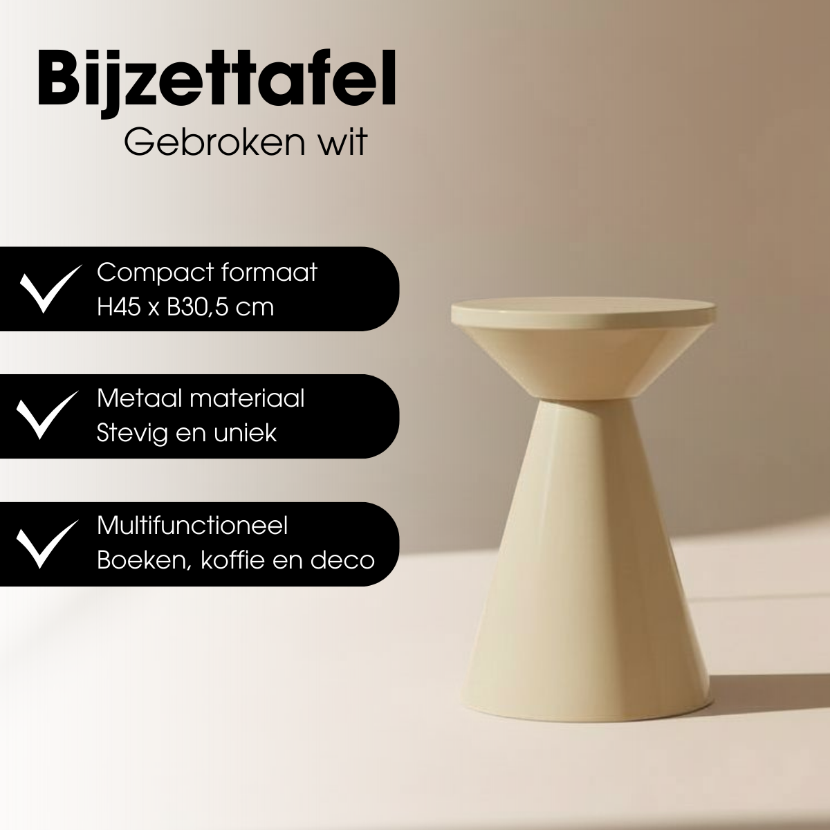 Jim Bijzettafel - H45 X Ø31 Cm - Ijzer - Beige