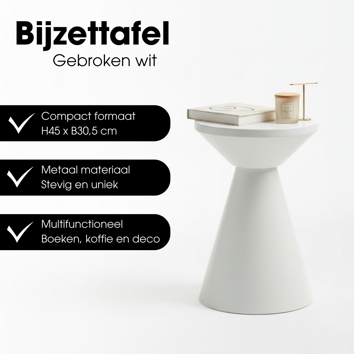 Jim Bijzettafel - H45 X Ø31 Cm - Ijzer - Off-White