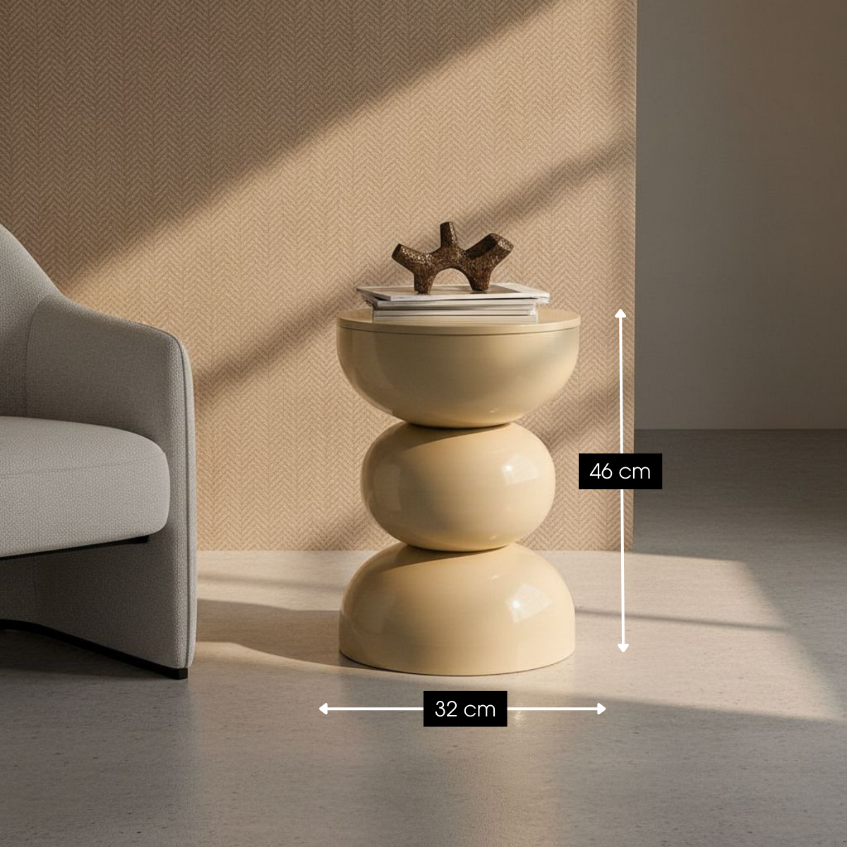 Luna Bijzettafel - H46 X Ø32 Cm - Ijzer - Beige