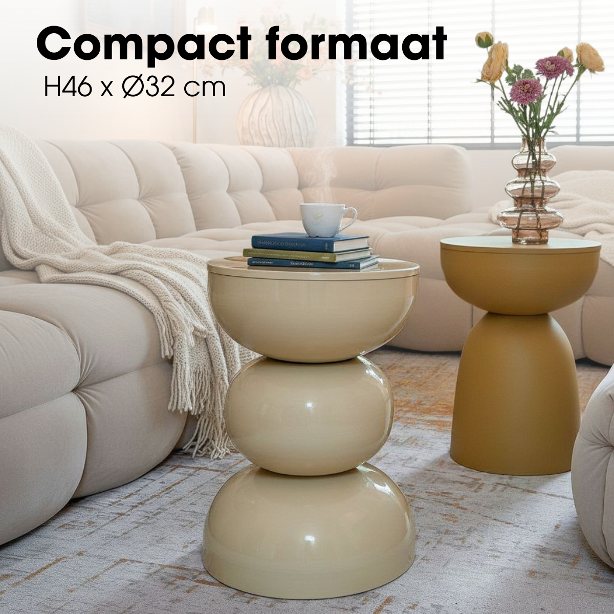 Luna Bijzettafel - H46 X Ø32 Cm - Ijzer - Beige