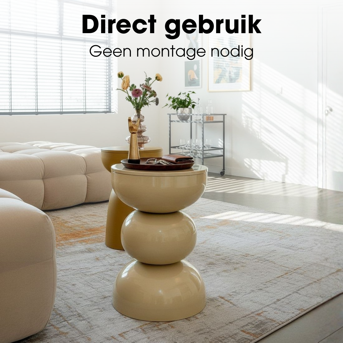 Luna Bijzettafel - H46 X Ø32 Cm - Ijzer - Beige