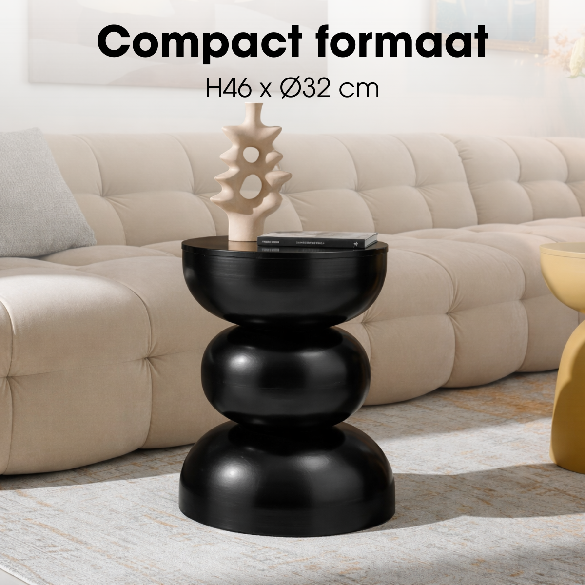 Luna Bijzettafel - H46 X Ø32 Cm - Ijzer - Zwart