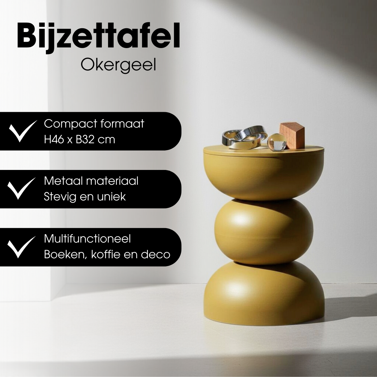 Luna Bijzettafel - H46 X Ø32 Cm - Ijzer - Oker