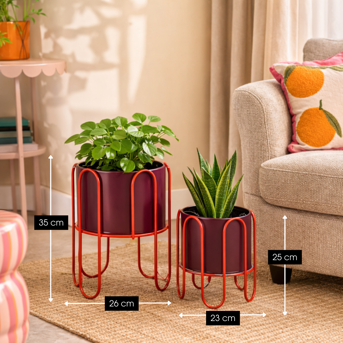 Dione Pot Round D. Red Set Of 2 - H35Xd25,5Cm