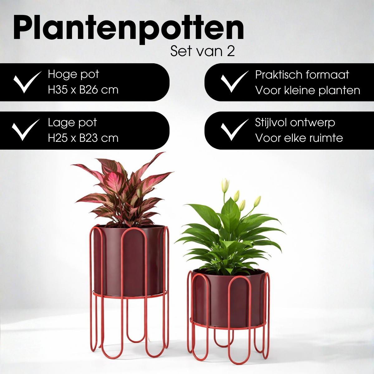 Dione Pot Round D. Red Set Of 2 - H35Xd25,5Cm