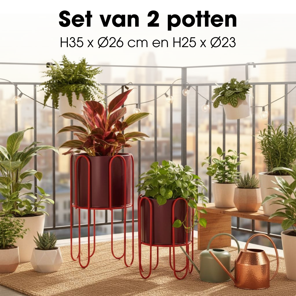 Dione Pot Round D. Red Set Of 2 - H35Xd25,5Cm