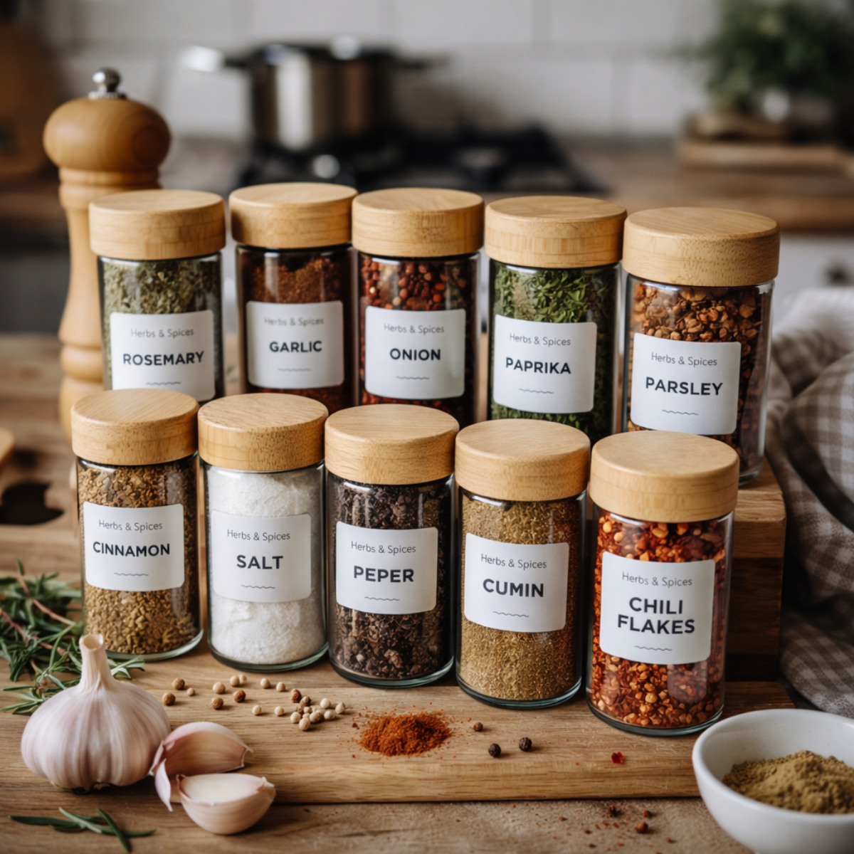 Spice Jar With Bamboo Lid 12Pc