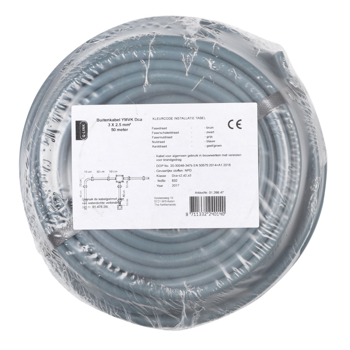 Buitenkabel - Ymvk - Dca - 3 X 2.5 Mm² - 50 M - Grijs