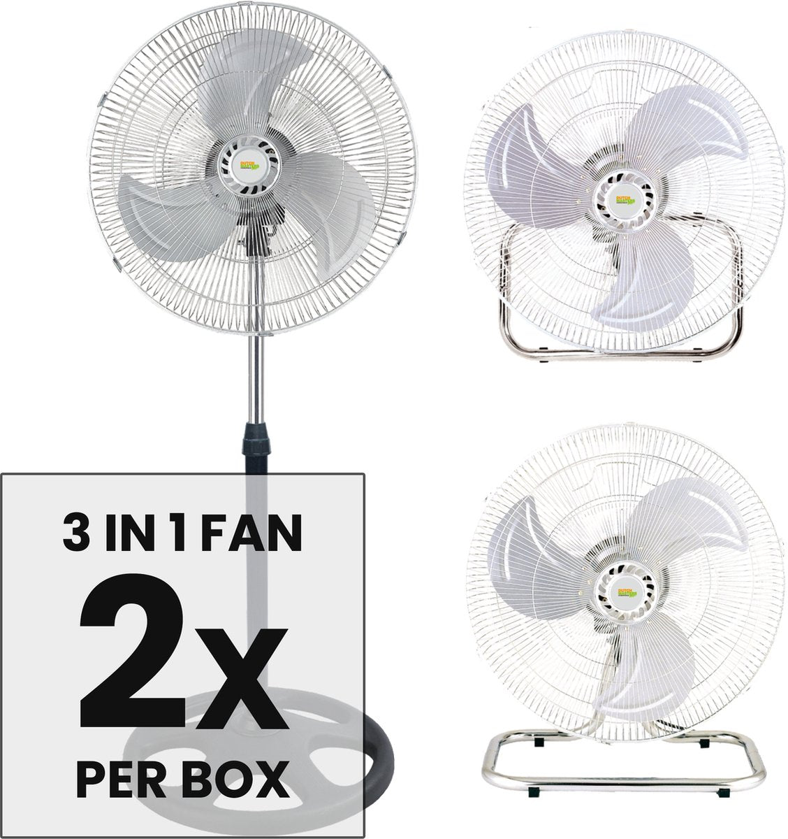 DUTCH MASTERS 3-IN-1 VENTILATOR  SET VAN 2  STATIEF-, VLOER & WANDVENTILATOR  KRACHTIG & ENERGIEZUINIG  50W