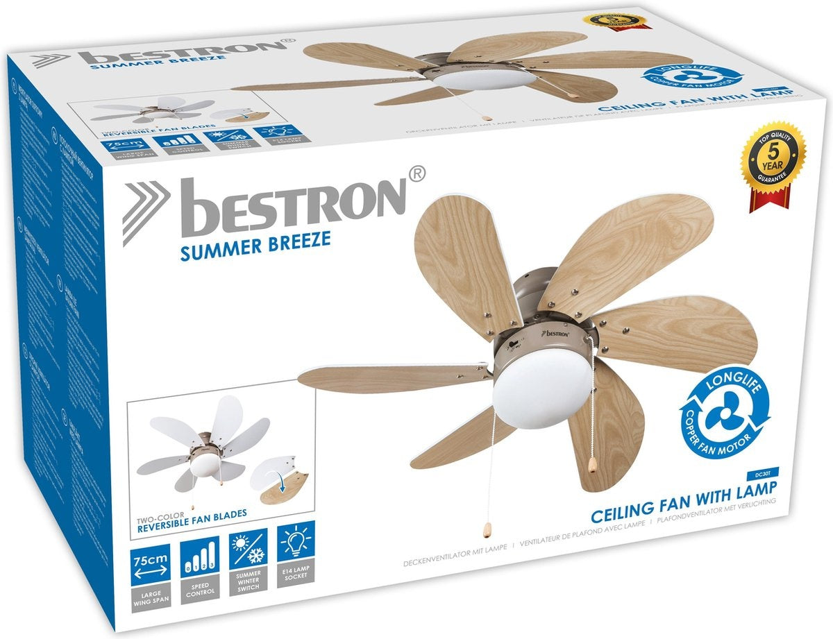 DC30T PLAFONDVENTILATOR MET VERLICHTING 75 CM WIT / HOUT 50 WATT