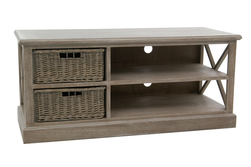J-LINE TV-MEUBEL MET 2 MANDEN EN 2 PLANKEN PAULOWNIAHOUT NATUREL - Tuincentrum Lopik