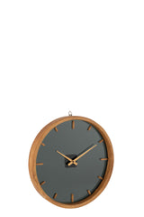 J-LINE WANDKLOK ROND HOUT/GLAS BRUIN/ZWART SMALL - Tuincentrum Lopik