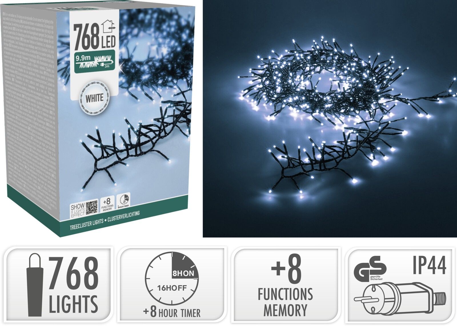Treecluster Kerstboomverlichting - 768Led - Wit