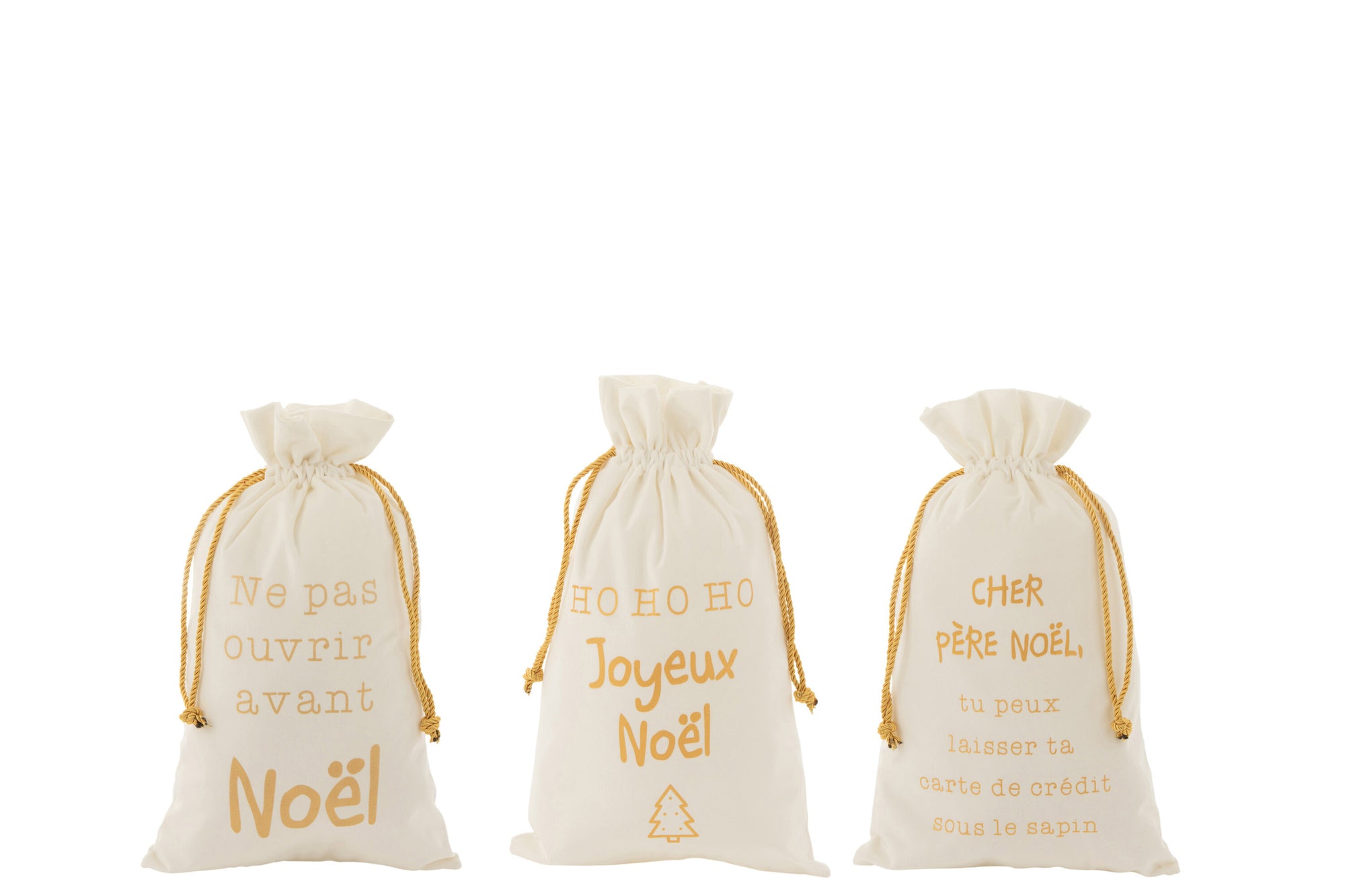 Bag Christmas French Velvet White/Gold Medium Assortment Of 3 - Tuincentrum Lopik