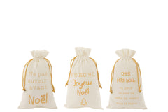Bag Christmas French Velvet White/Gold Medium Assortment Of 3 - Tuincentrum Lopik