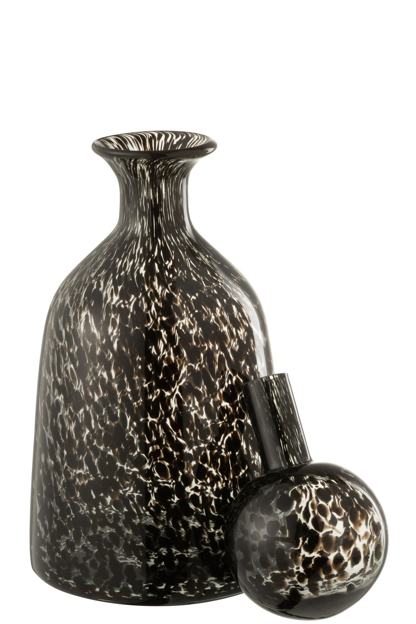 J-LINE DECORATIEVE FLES MET DOP GLAS ZWART KLEIN 33 CM