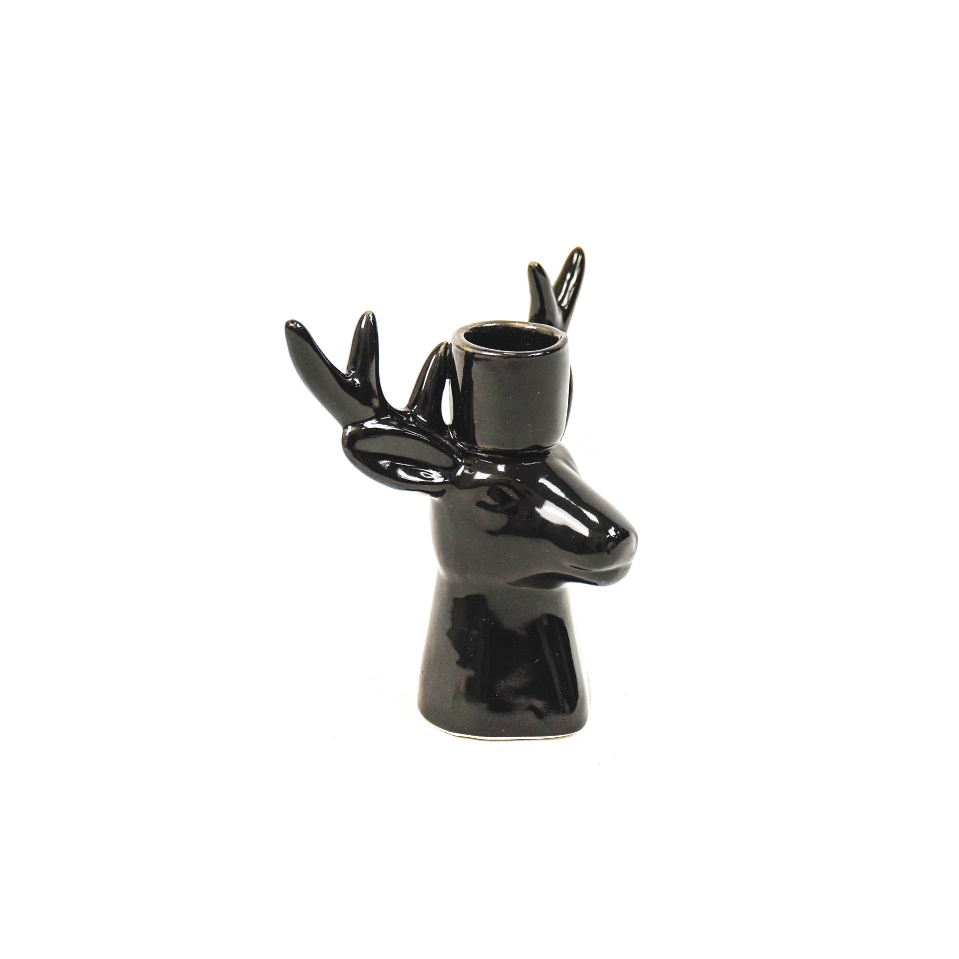 HOUSEVITAMIN KAARSENHOUDER RENDIER KERAMIEK ZWART 11 CM