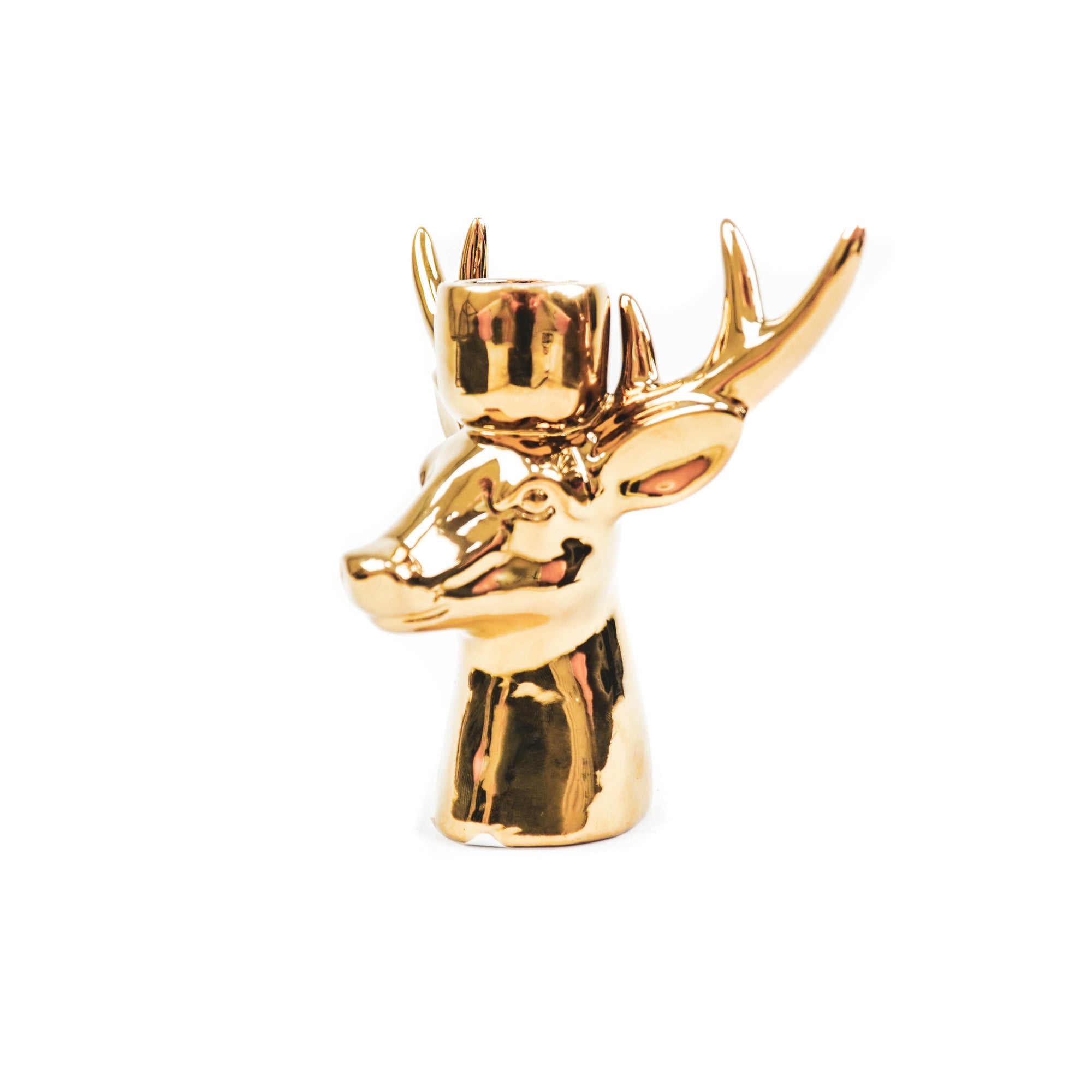 HOUSEVITAMIN KAARSENHOUDER RENDIER KERAMIEK GOUD 16,5 CM