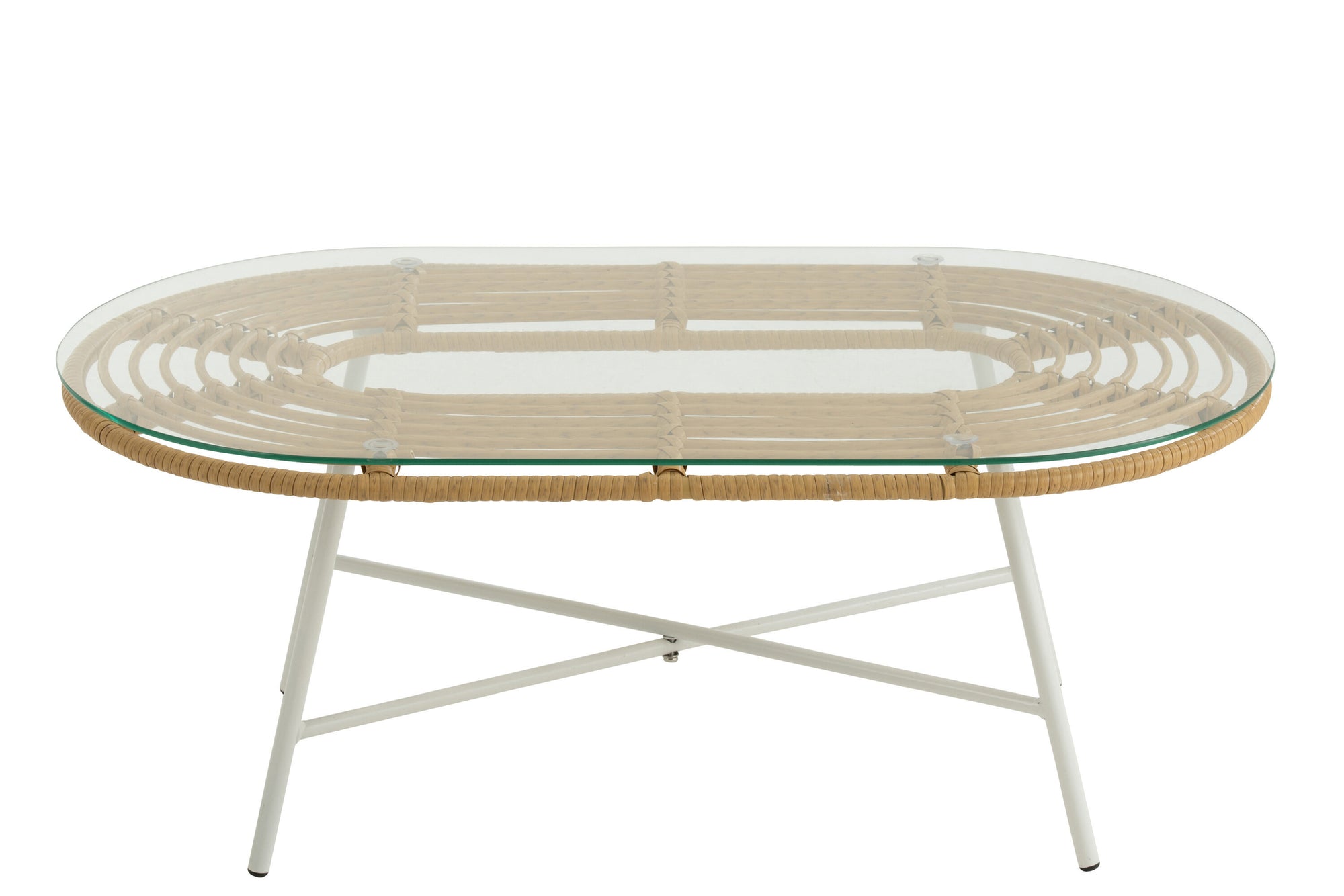J-LINE LAGE OVALE BUITENTAFEL METAAL/GLAS NATUREL/WIT 90 X 50 CM - Tuincentrum Lopik
