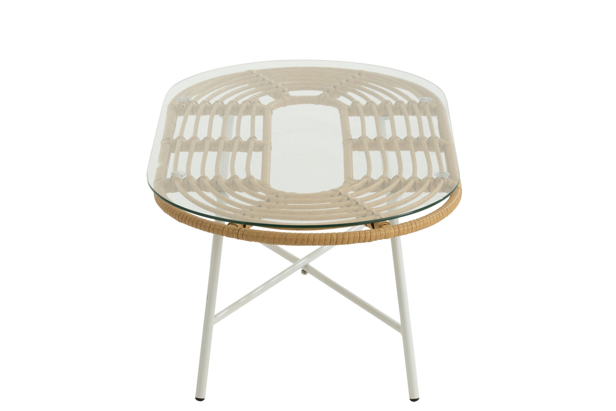 J-LINE LAGE OVALE BUITENTAFEL METAAL/GLAS NATUREL/WIT 90 X 50 CM - Tuincentrum Lopik