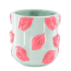 HOUSEVITAMIN BLOEMPOT KISSES KERAMIEK MINT/ROZE 11,5 CM