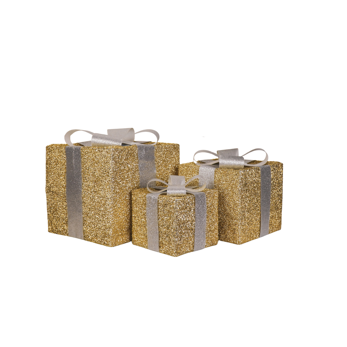 HOUSEVITAMIN SET VAN 3 LED KERSTCADEAUS POLYSTYREEN GOUD/ZILVER 15/20/25 CM