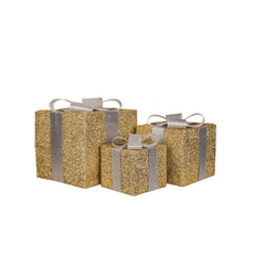 HOUSEVITAMIN SET VAN 3 LED KERSTCADEAUS POLYSTYREEN GOUD/ZILVER 15/20/25 CM
