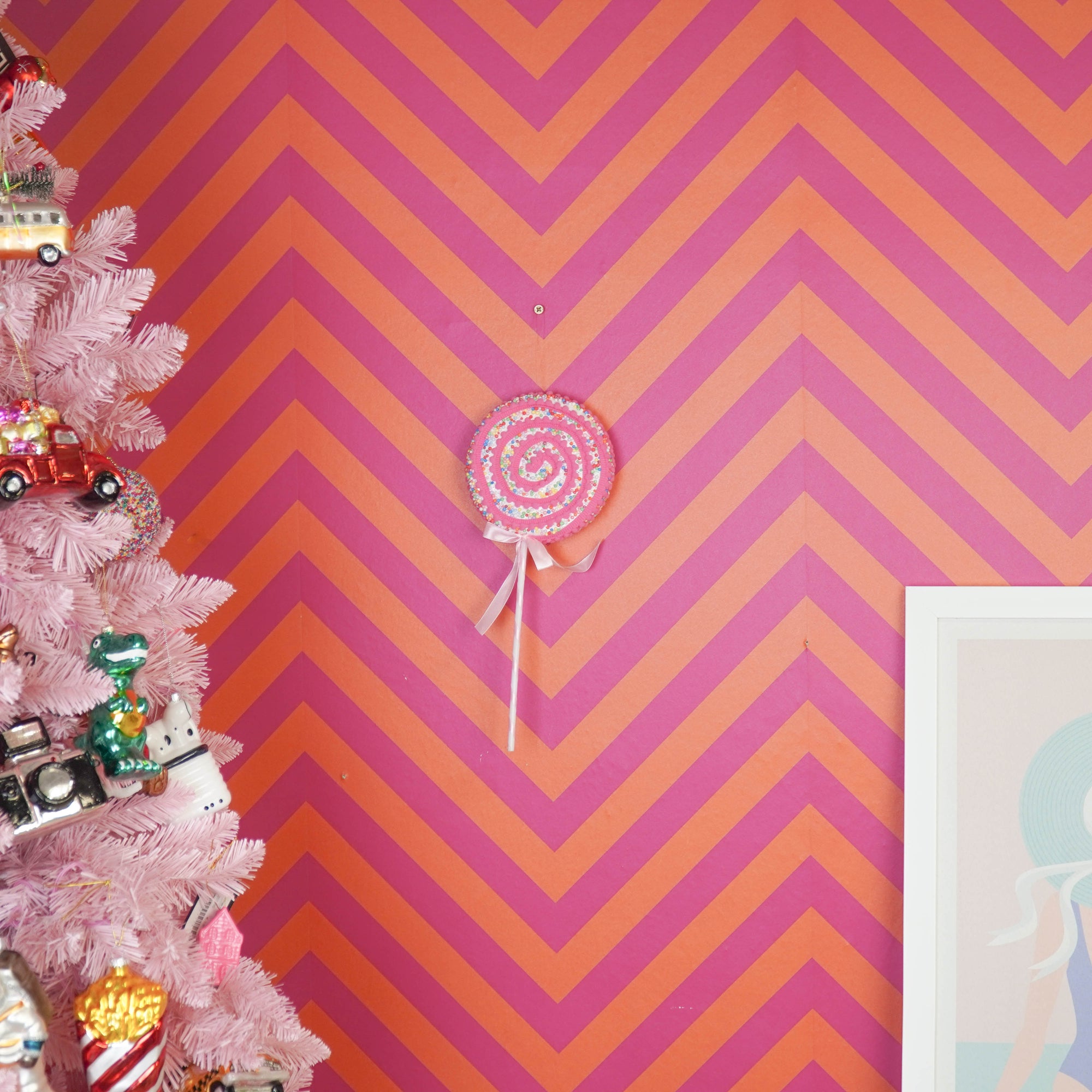 HOUSEVITAMIN DECORATIEVE LOLLY SCHUIM ROZE/GEEL 35 CM