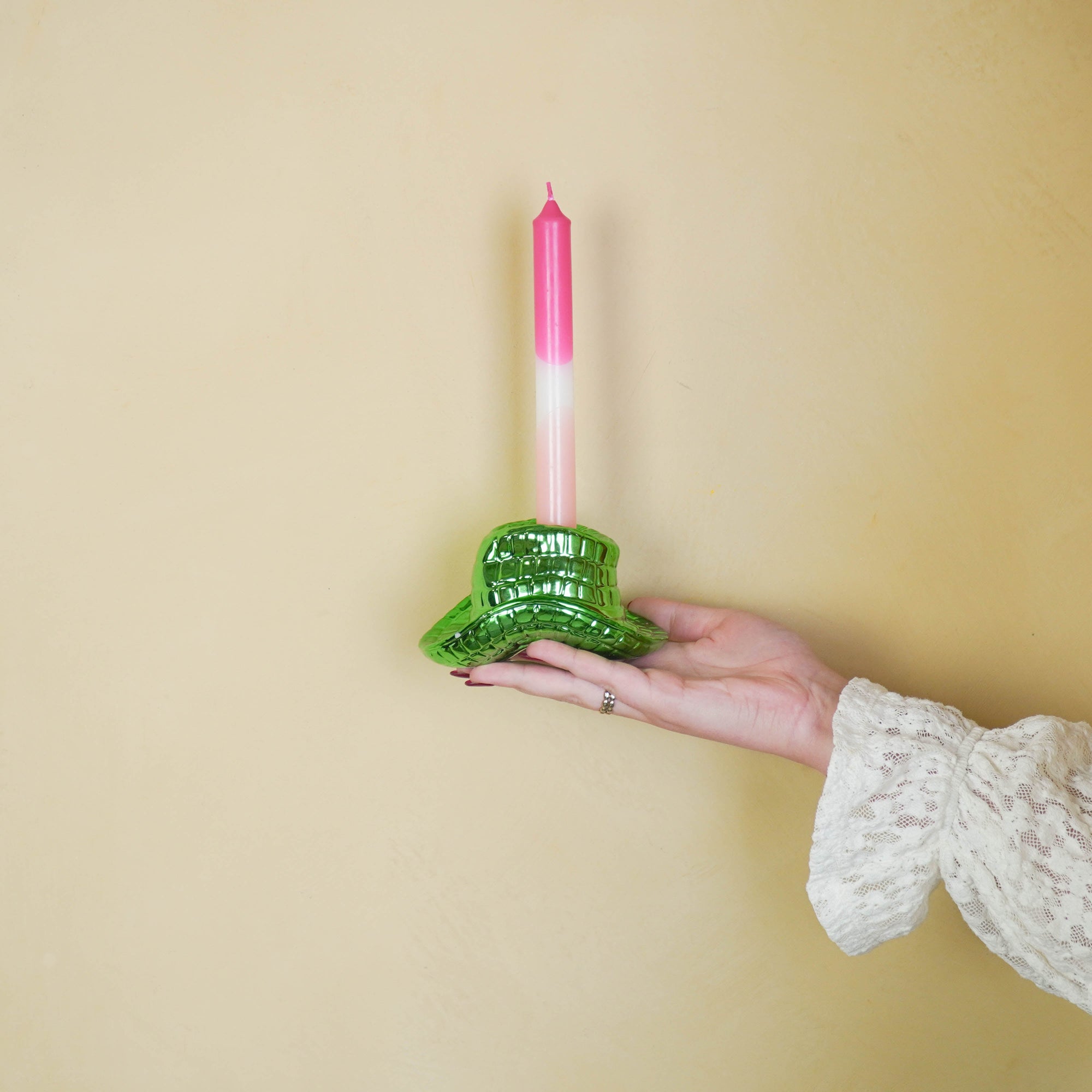 HOUSEVITAMIN KANDELAAR COWBOYHOED KERAMIEK GROEN 13,5 CM