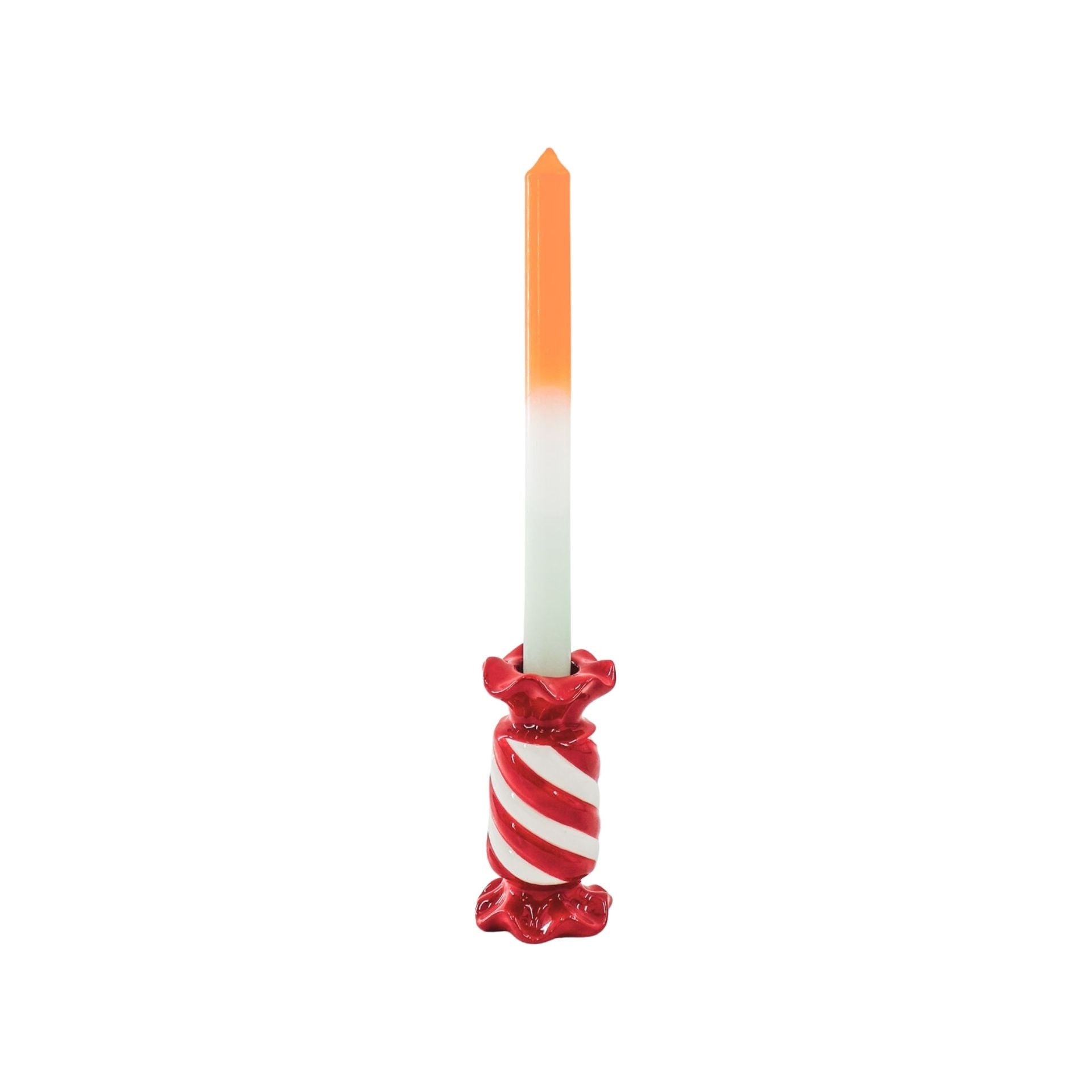 HOUSEVITAMIN KANDELAAR TOFFEE CANDY KERAMIEK ROOD/WIT 13 CM