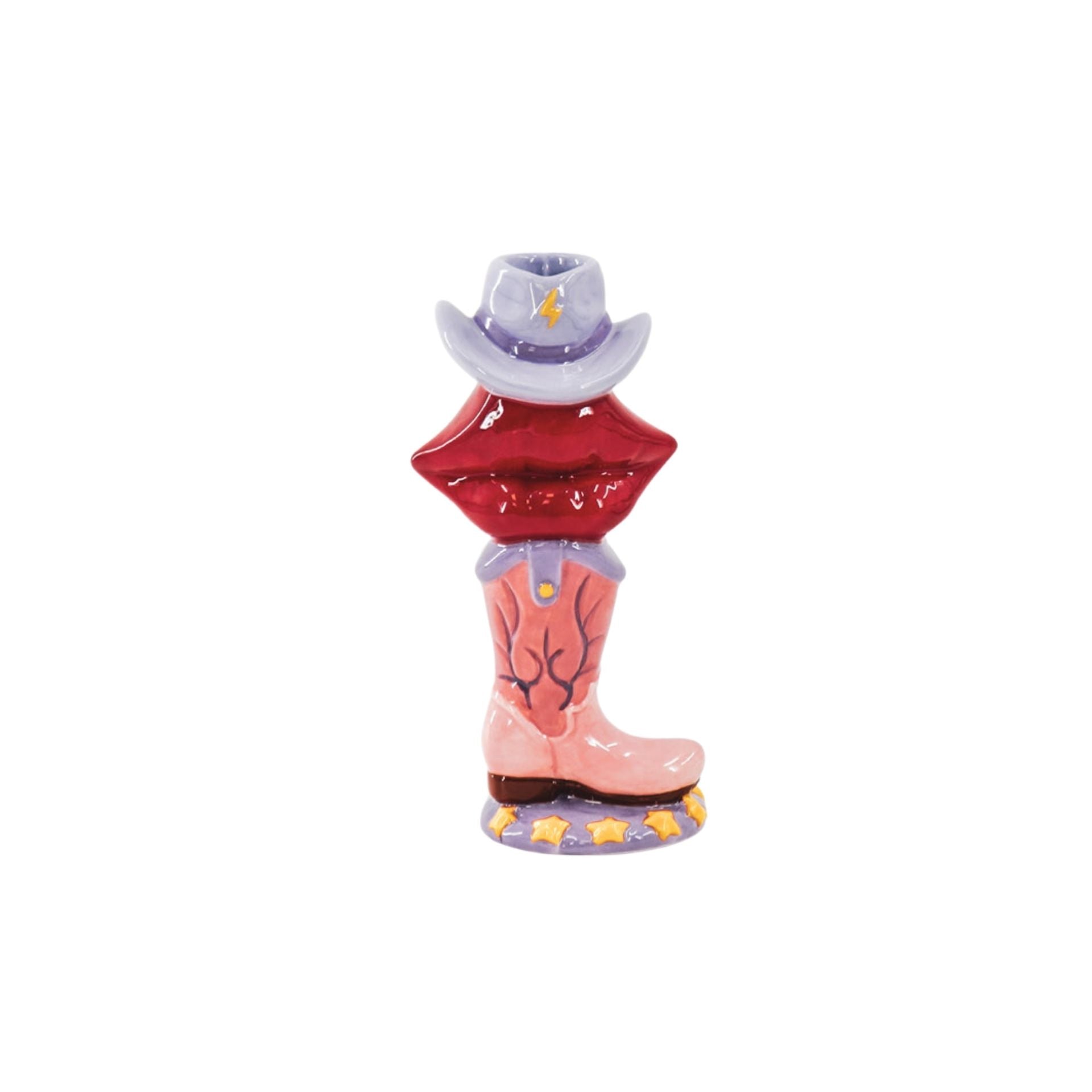 HOUSEVITAMIN KANDELAAR BOOT/LIP/HAT KERAMIEK ROZE/ROOD/LILA 20 CM
