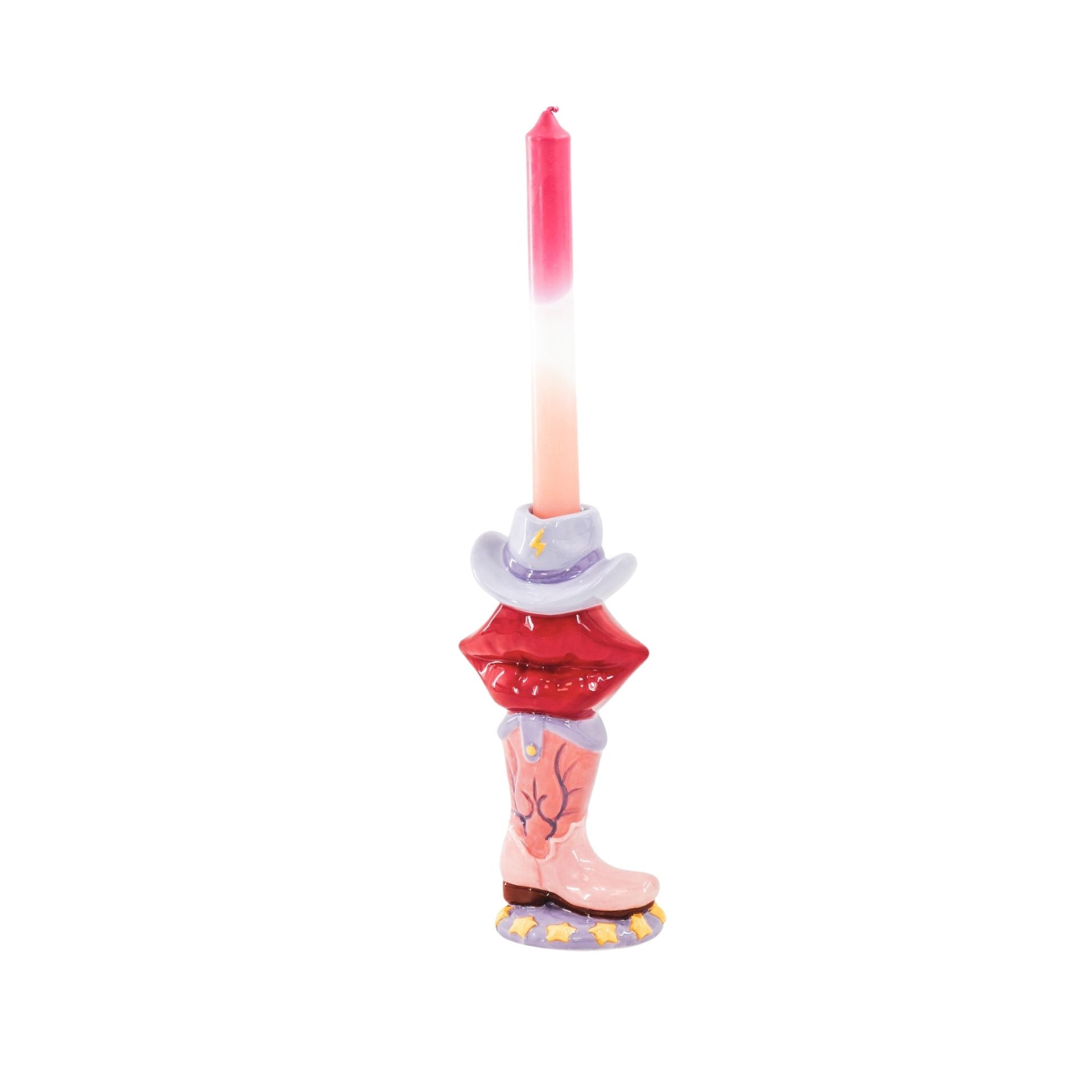HOUSEVITAMIN KANDELAAR BOOT/LIP/HAT KERAMIEK ROZE/ROOD/LILA 20 CM