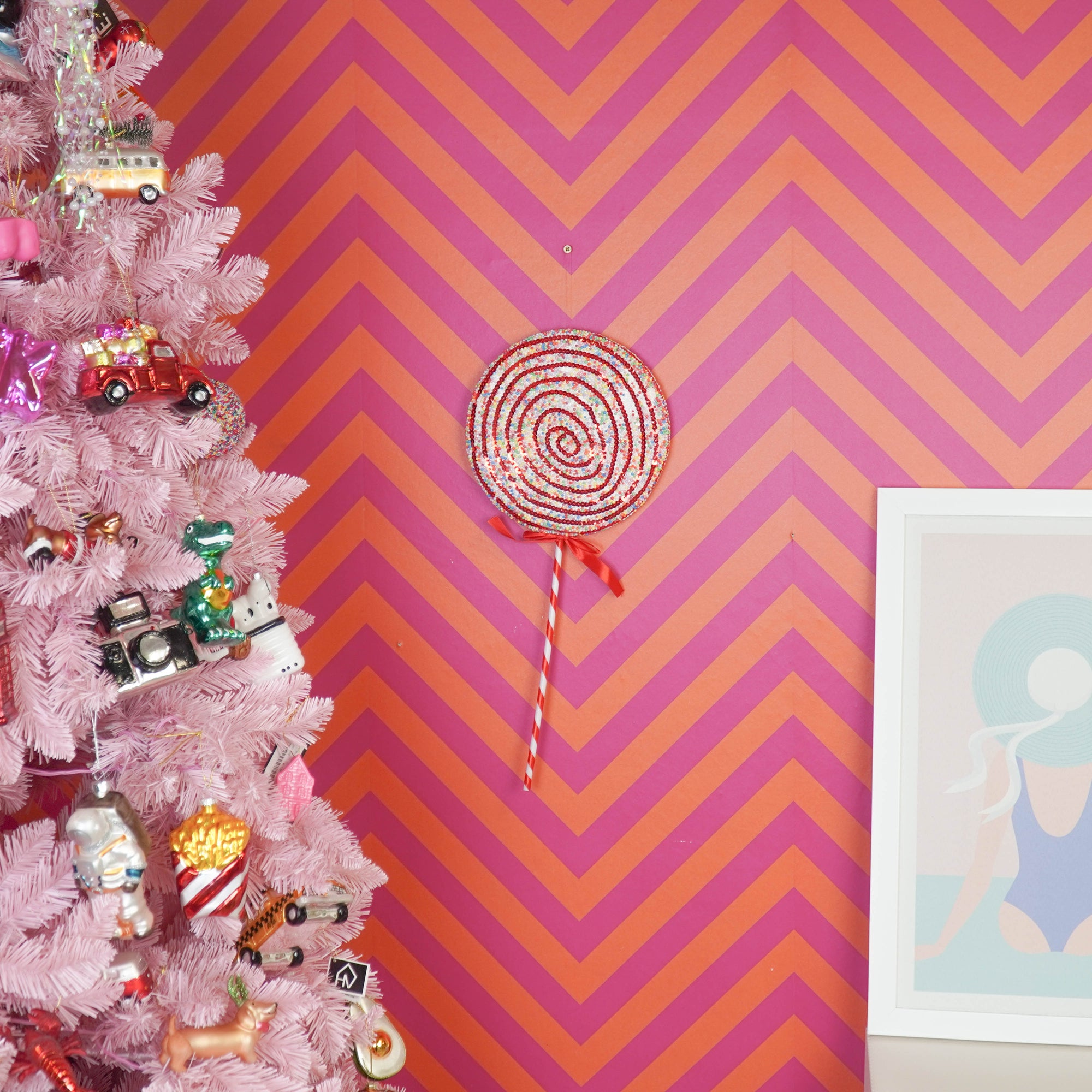 HOUSEVITAMIN DECORATIEVE LOLLY SCHUIM ROOD/WIT 35 CM