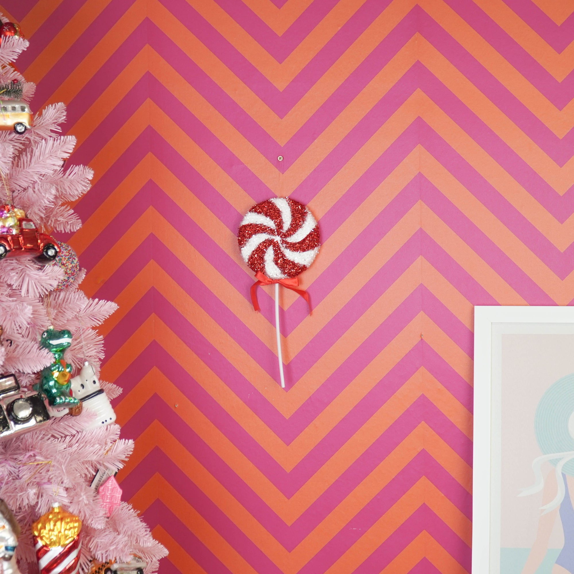HOUSEVITAMIN DECORATIEVE LOLLY SCHUIM ROOD/WIT GLITTER 35 CM