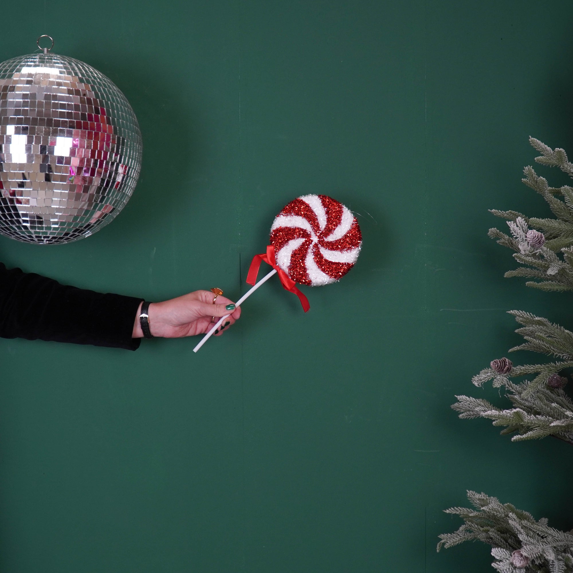 HOUSEVITAMIN DECORATIEVE LOLLY SCHUIM ROOD/WIT GLITTER 35 CM