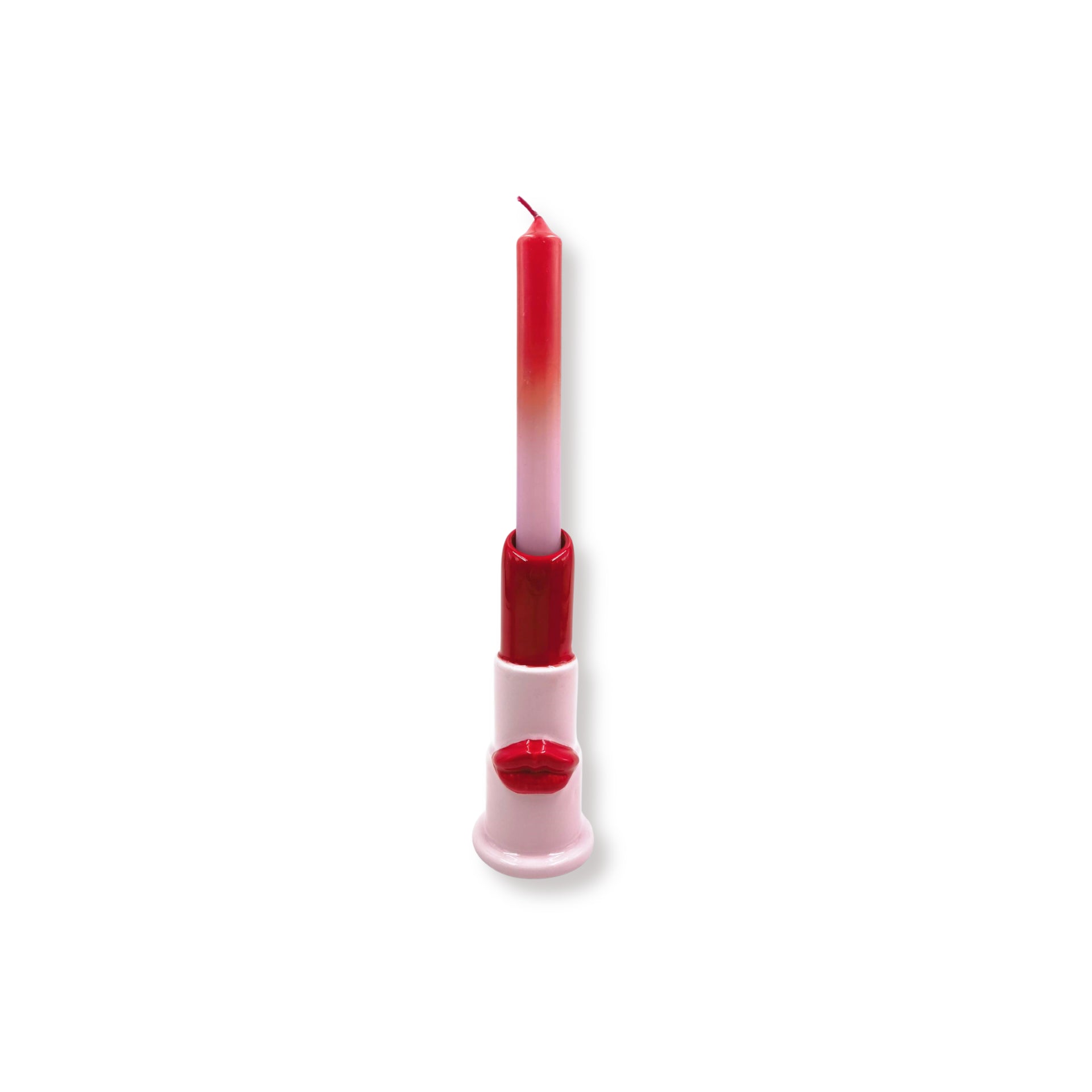 HOUSEVITAMIN KANDELAAR LIPSTICK KERAMIEK ROZE/ROOD 15 CM