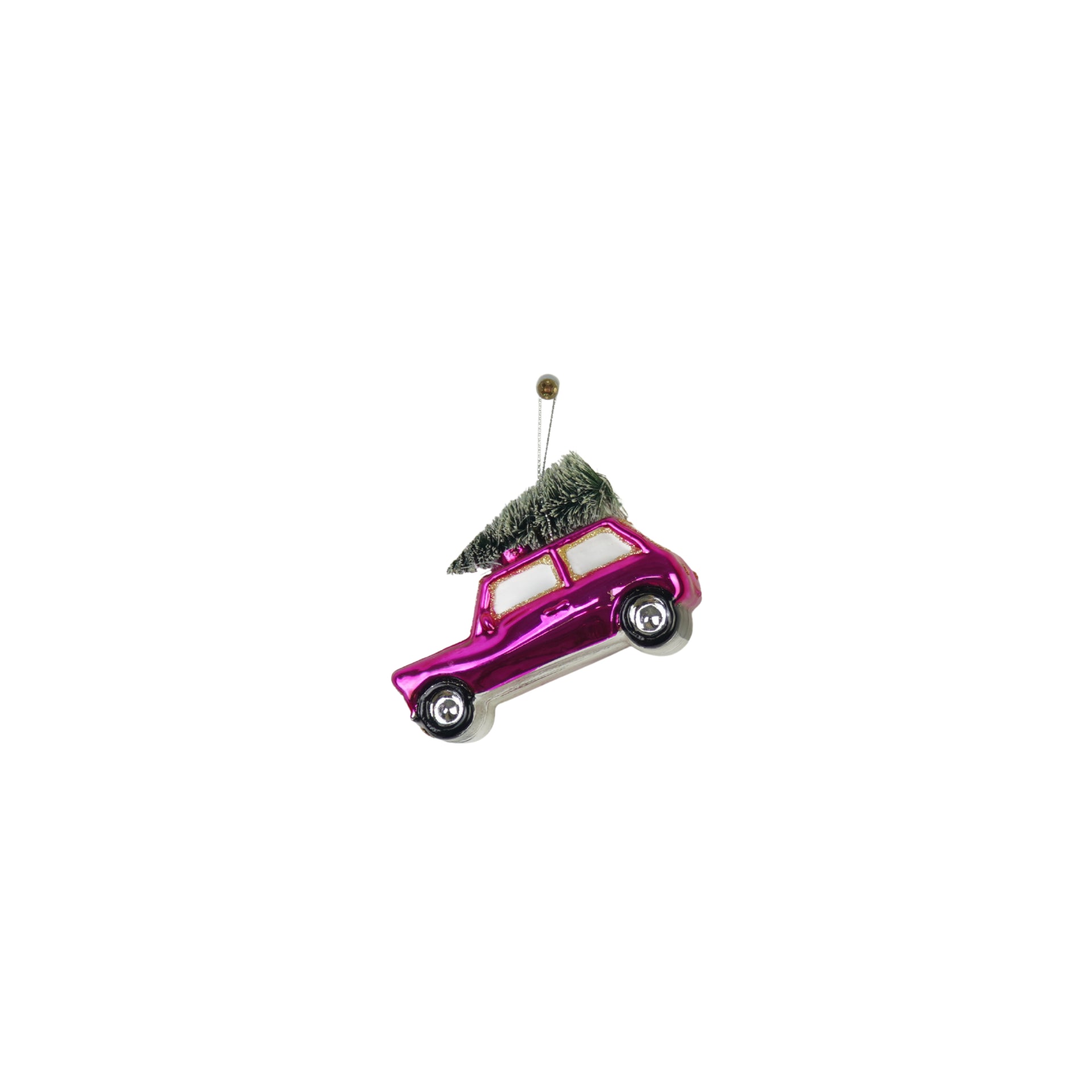 HOUSEVITAMIN KERSTHANGER AUTO MET KERSTBOOM GLAS ROZE 10 CM