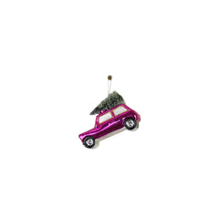 HOUSEVITAMIN KERSTHANGER AUTO MET KERSTBOOM GLAS ROZE 10 CM