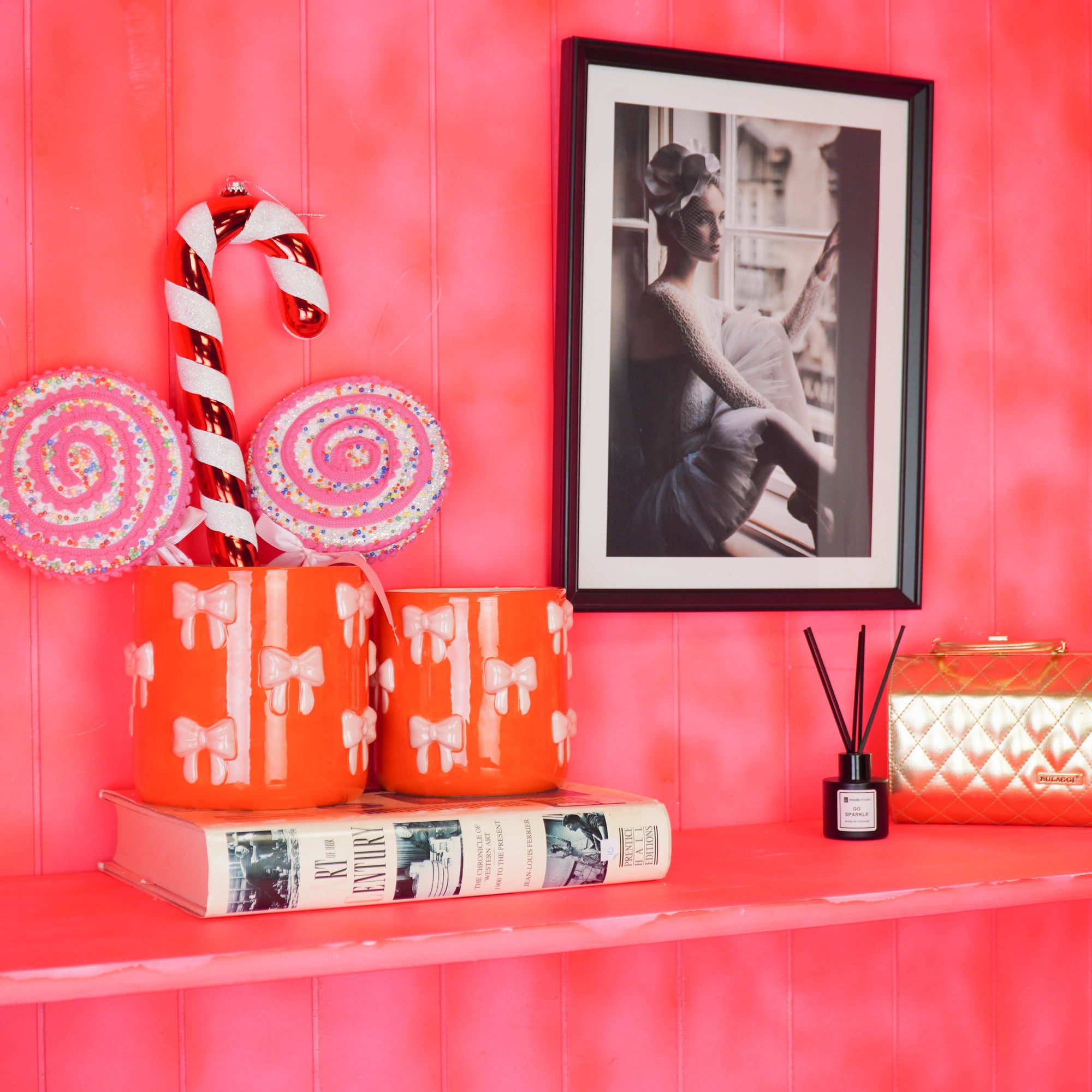 HOUSEVITAMIN BLOEMPOT BOW DOLOMIET ORANJE/ROZE 13 CM