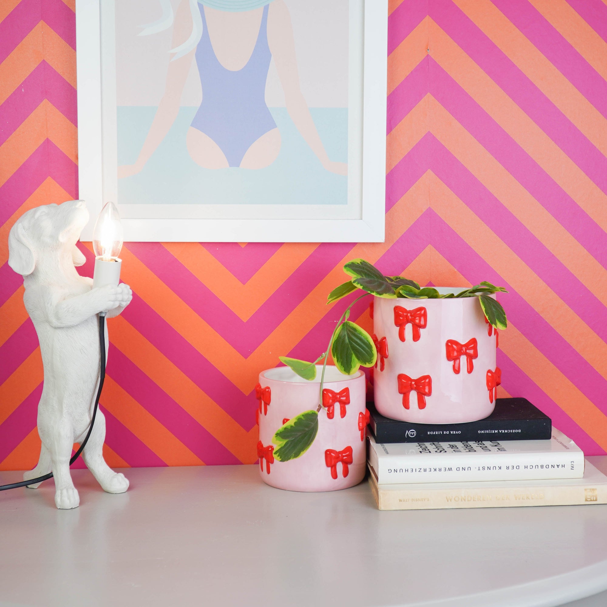 HOUSEVITAMIN BLOEMPOT BOW DOLOMIET LICHTROZE/ROOD 16 CM