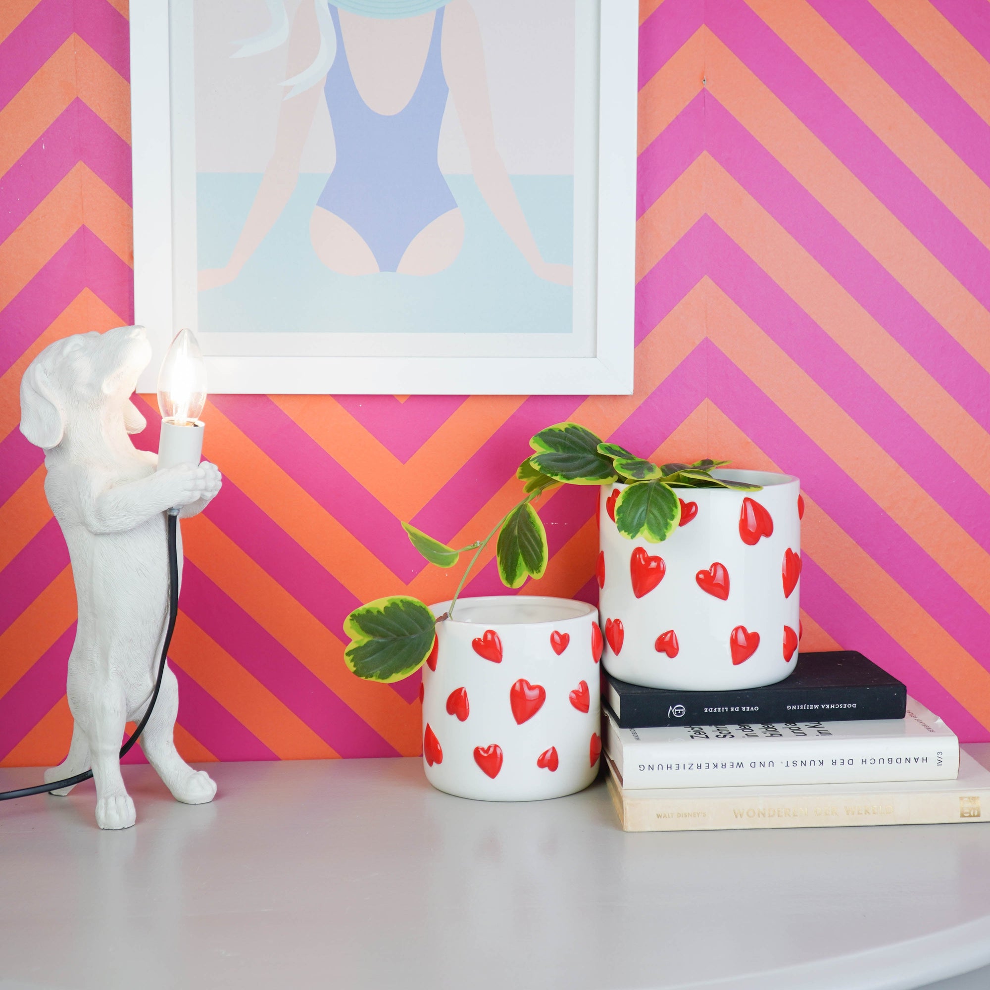 HOUSEVITAMIN BLOEMPOT HEARTS DOLOMIET WIT/ROOD 16 CM