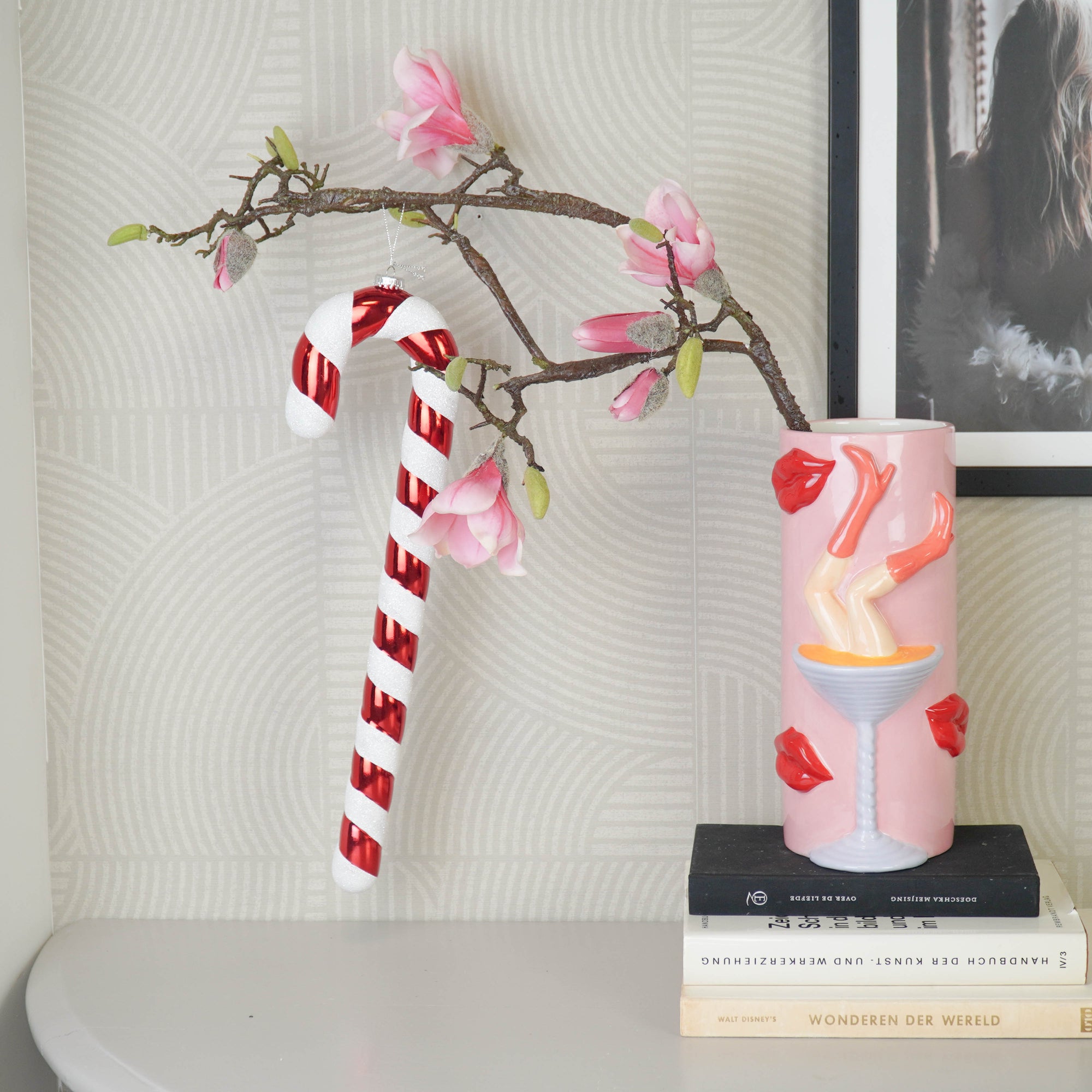 HOUSEVITAMIN DECORATIEVE ZUURSTOK POLYSTYREEN/GLITTER ROOD/WIT 42 CM