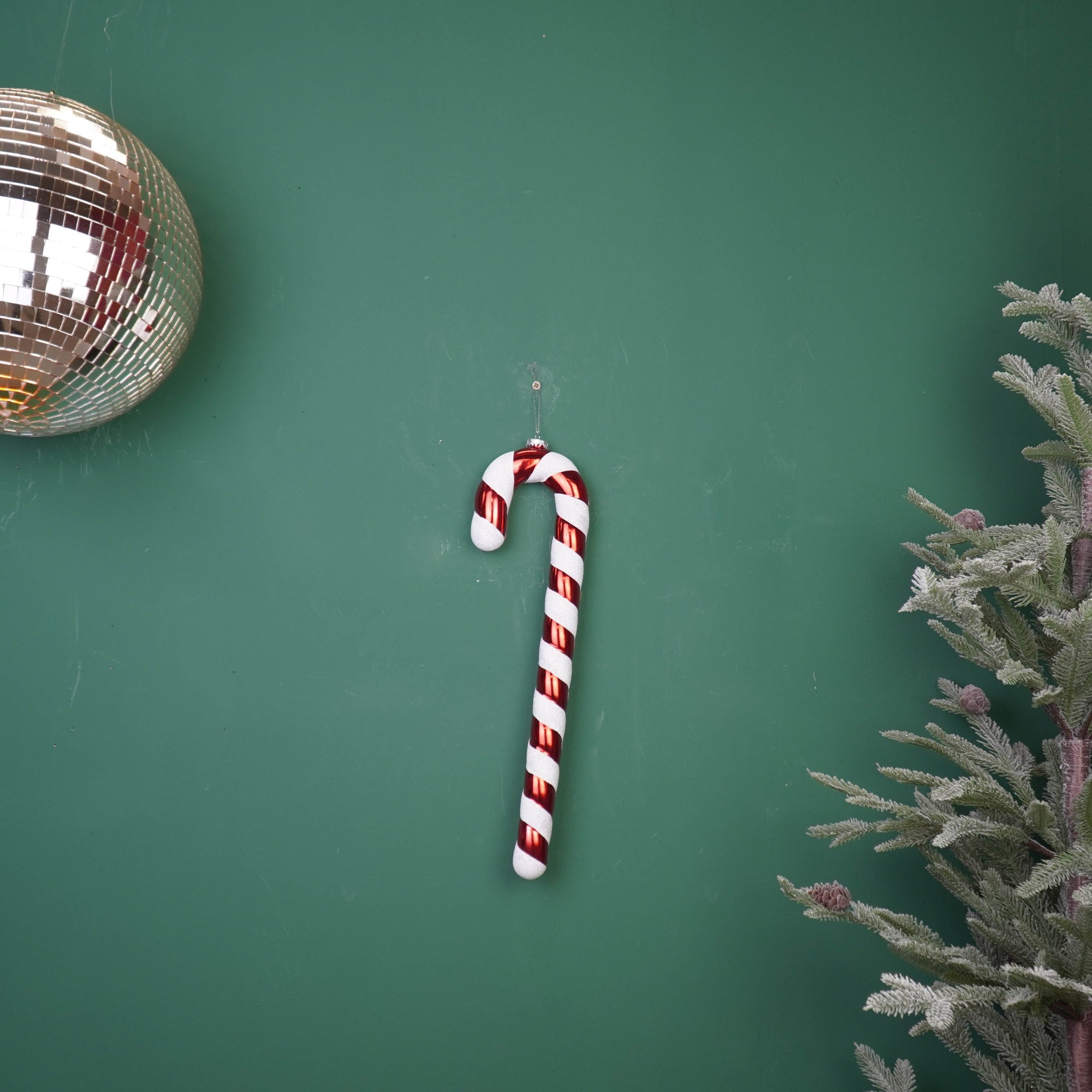 HOUSEVITAMIN DECORATIEVE ZUURSTOK POLYSTYREEN/GLITTER ROOD/WIT 42 CM